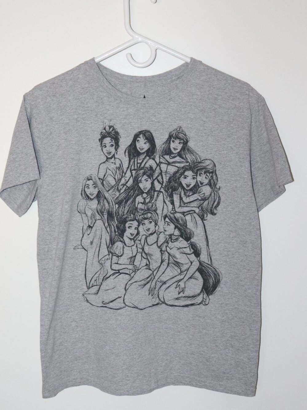 Disney Princess Sketch Graphic T-Shirt Girls XL Gray Character Tee